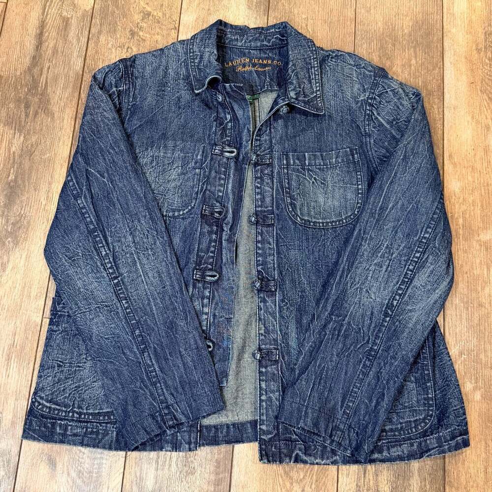 Ralph Lauren Chinese Frog Toggle Distressed Denim Jacket, Size:L
